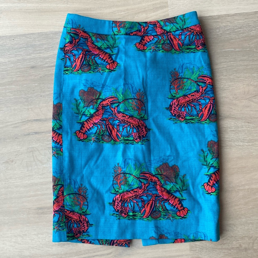 Jcrew Pencil Skirt in lobster print size 00